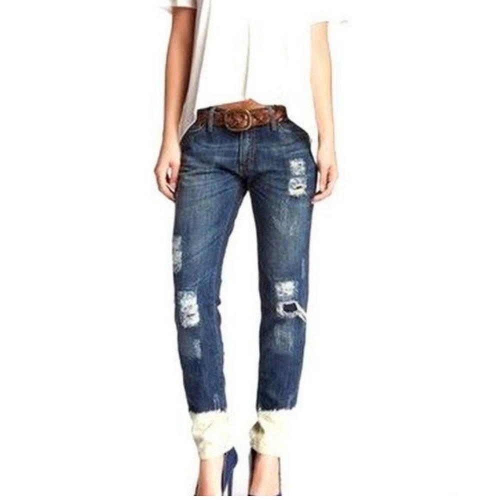 Etienne Marcel Distressed Girlfriend Jeans Acid Dipped Hem Size 26 Designer